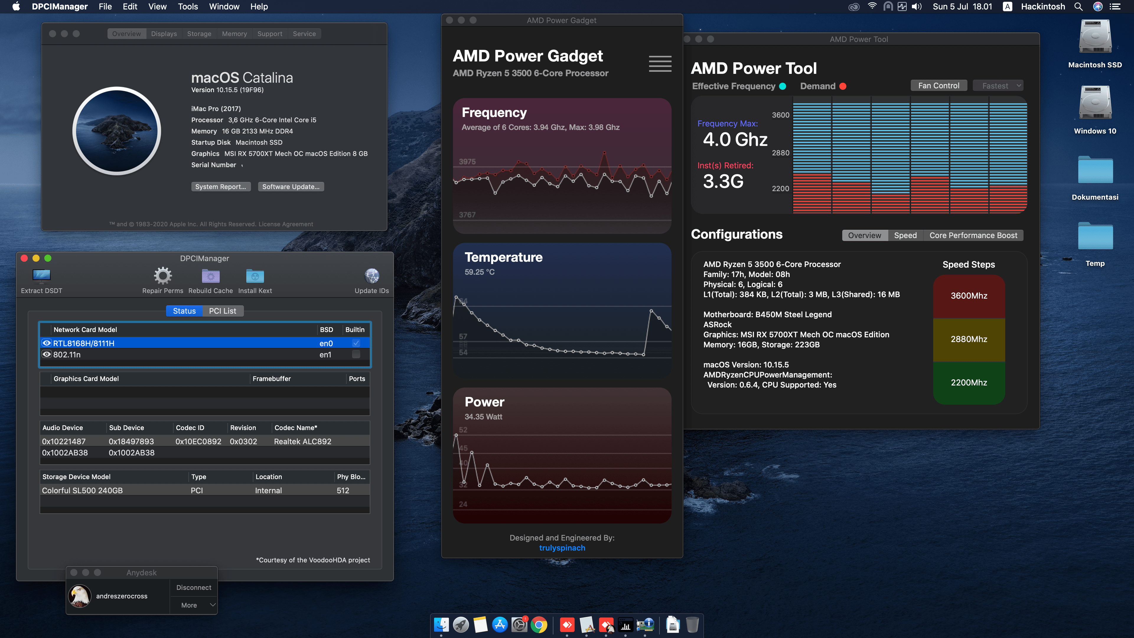 Success Hackintosh macOS Catalina 10.15.5 Build 19F96 in Asrock B450M Steel Legend + AMD Ryzen 5 3500 + MSI RX 5700XT Mech OC